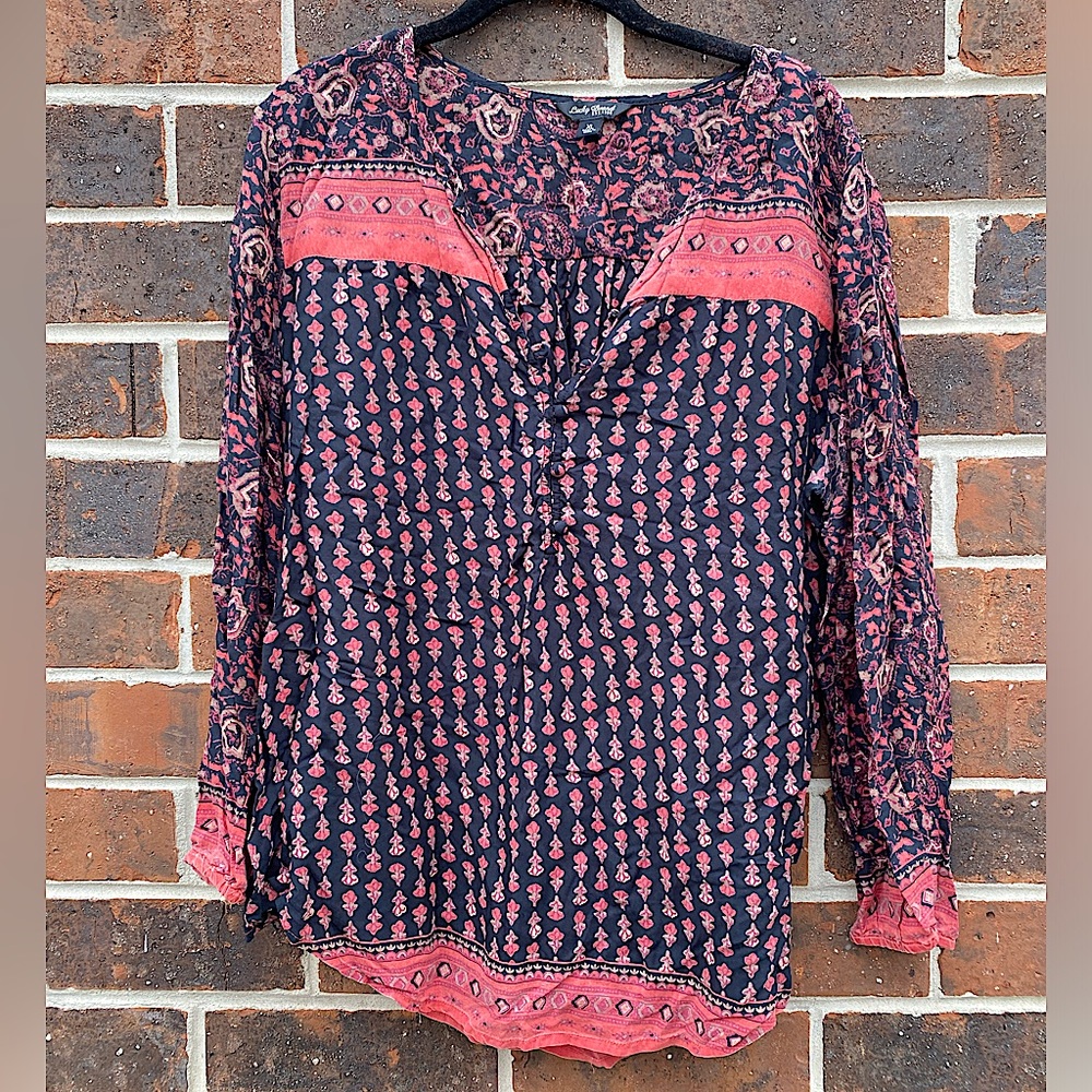 Lucky Brand Boho V Neck Blouse with Buttons